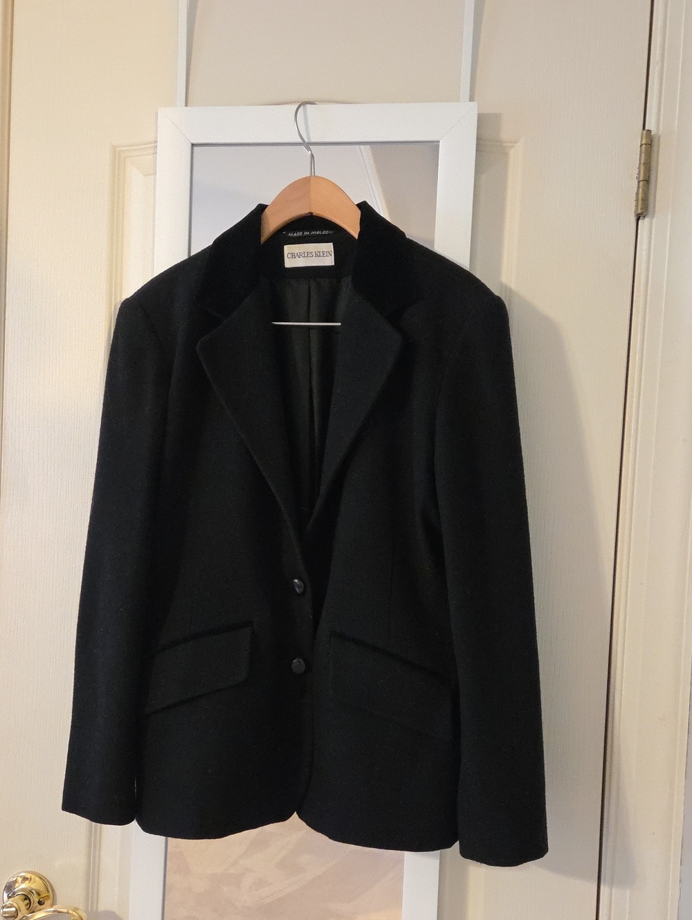 Vintage Charles Klein Womens Black Tailored Wool-Blend Blazer Sz 10